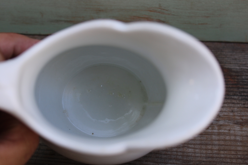 photo of vintage O P Co Onadaga Pottery Syracuse ironstone china pitcher, orange & green striped band pattern  #2