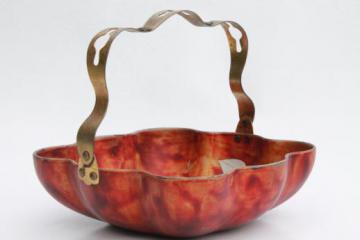 catalog photo of vintage Occupied Japan Marumi lacquerware flower basket, lacquer over metal