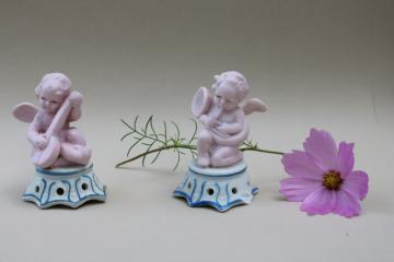 catalog photo of vintage Occupied Japan bisque china PINK cherubs, tiny angel baby figurines