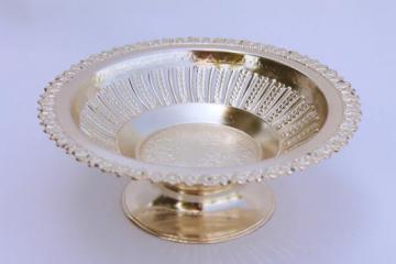 catalog photo of vintage Occupied Japan bonbon dish, ornate silvery metal pedestal server - tea party pretty!