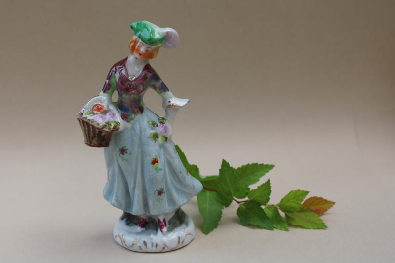 photo of vintage Occupied Japan china figurine, miniature lady antique Staffordshire style #1