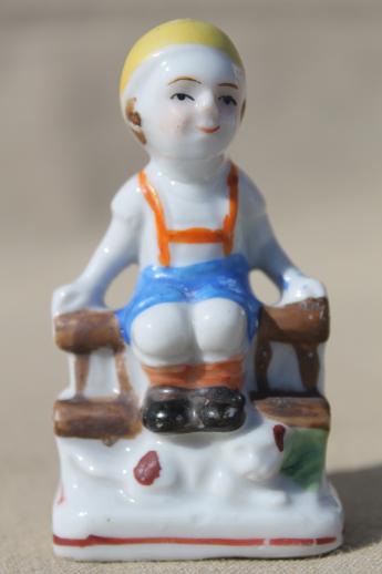 photo of vintage Occupied Japan figurines, hand-painted china buster brown boy, minstrel w/ lute #3