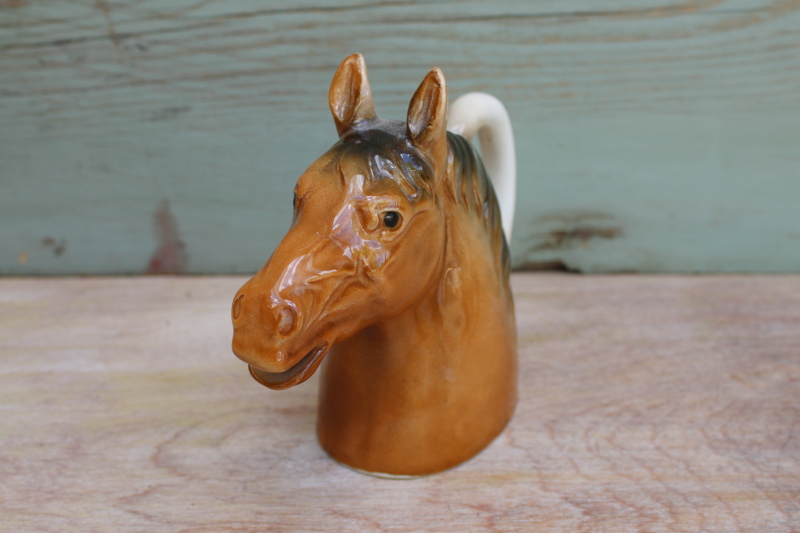 photo of vintage Occupied Japan hand painted china cream pitcher, thoroughbred horse #2