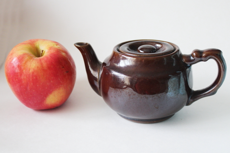 photo of vintage Occupied Japan redware ceramic tea pot, brown glaze pottery teapot #2