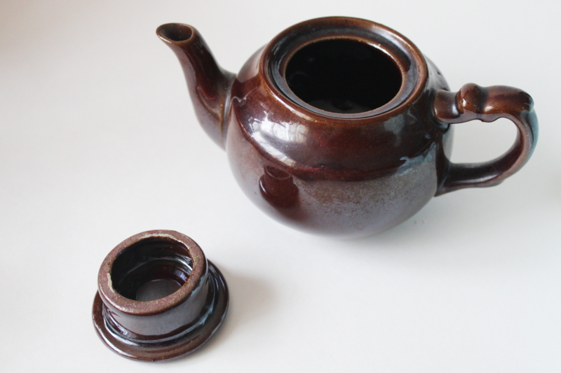 photo of vintage Occupied Japan redware ceramic tea pot, brown glaze pottery teapot #3