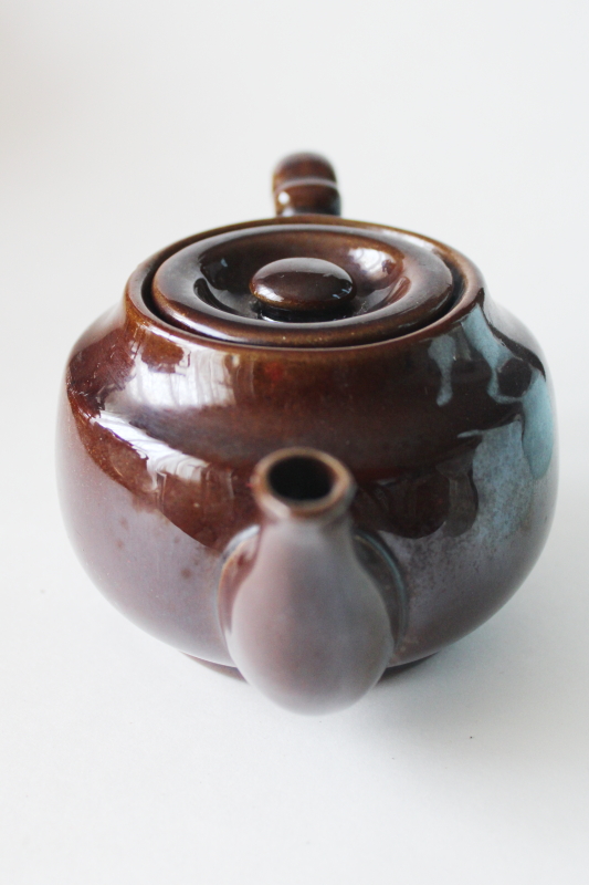 photo of vintage Occupied Japan redware ceramic tea pot, brown glaze pottery teapot #5