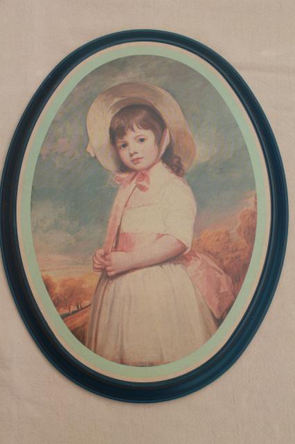 photo of vintage Ohio Art all tin metal framed pictures, impressionist little girl portraits #5