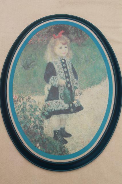 photo of vintage Ohio Art all tin metal framed pictures, impressionist little girl portraits #10