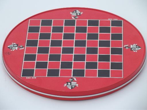 photo of vintage Ohio Art metal litho tin game board, Chinese Checkers & checkers set #6