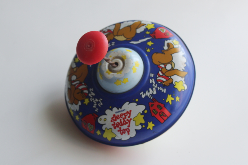 photo of vintage Ohio Art metal spinning top toy Sleepy Teddy print  #1