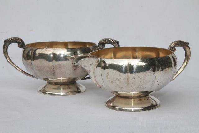 photo of vintage Old English silver plate over copper, antique reproduction cream & sugar set #1