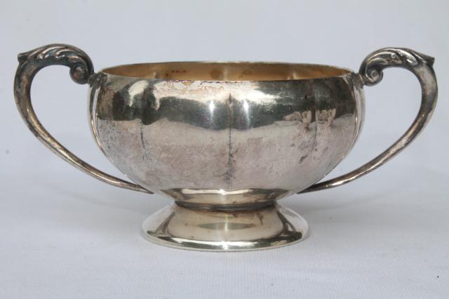 photo of vintage Old English silver plate over copper, antique reproduction cream & sugar set #2