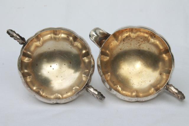 photo of vintage Old English silver plate over copper, antique reproduction cream & sugar set #5