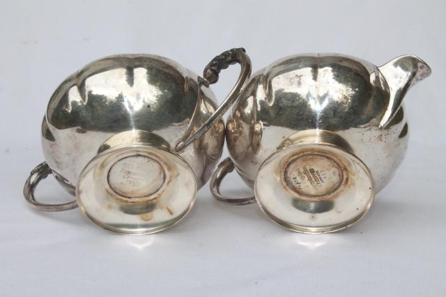 photo of vintage Old English silver plate over copper, antique reproduction cream & sugar set #6