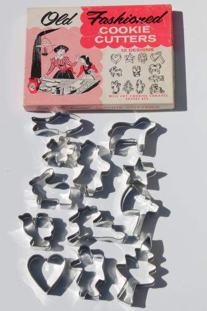 photo of vintage Old Fashioned Cookie Cutters in original box, small cookie / canape cutters #2