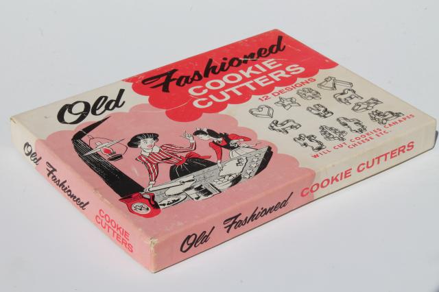 photo of vintage Old Fashioned Cookie Cutters in original box, small cookie / canape cutters #5