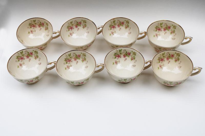 photo of vintage Old Ivory Syracuse china floral tea cups, Stansbury pink flowers Federal shape #2