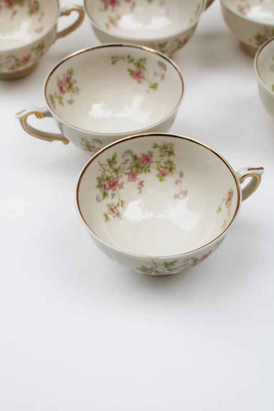 photo of vintage Old Ivory Syracuse china floral tea cups, Stansbury pink flowers Federal shape #4