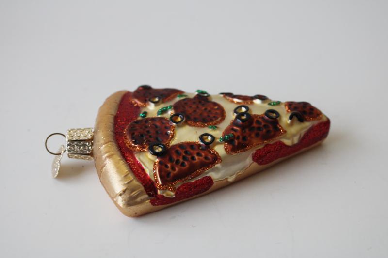 photo of vintage Old World Christmas hand blown glass ornament, slice of pizza  #2
