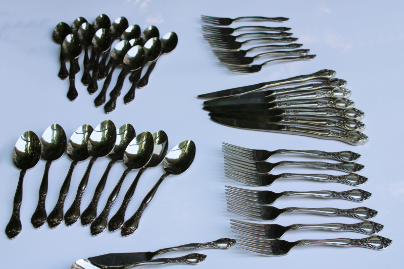photo of vintage Oneida Affection West Bend stainless flatware ornate floral pattern, 46 pieces  #1