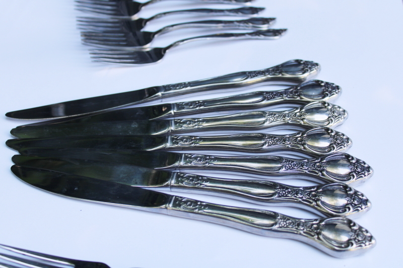 photo of vintage Oneida Affection West Bend stainless flatware ornate floral pattern, 46 pieces #3