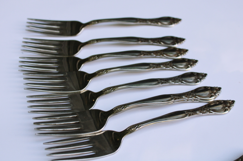 photo of vintage Oneida Affection West Bend stainless flatware ornate floral pattern, 46 pieces #4