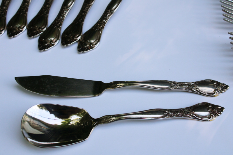 photo of vintage Oneida Affection West Bend stainless flatware ornate floral pattern, 46 pieces #5