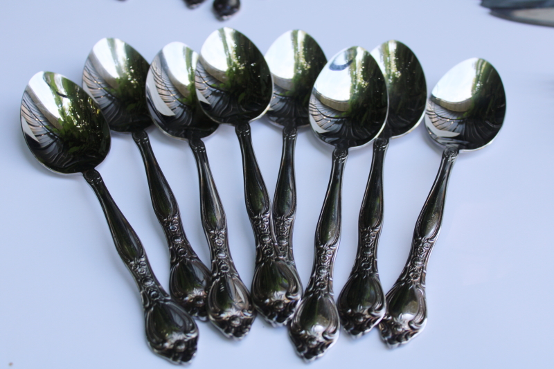 photo of vintage Oneida Affection West Bend stainless flatware ornate floral pattern, 46 pieces #7