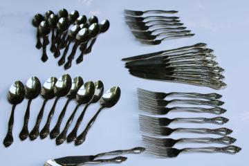 catalog photo of vintage Oneida Affection West Bend stainless flatware ornate floral pattern, 46 pieces 