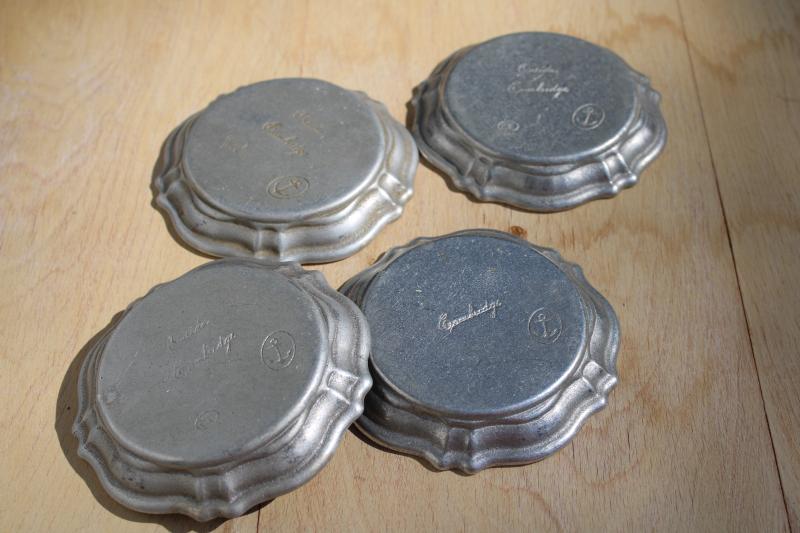 photo of vintage Oneida Cambridge coasters or plates, Chippendale Queen Anne armetale type pewter #3