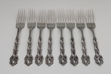 catalog photo of vintage Oneida Community stainless flatware, Chandelier pattern 8 dinner forks