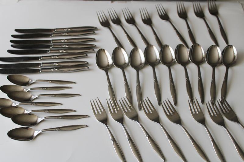 photo of vintage Oneida Kenwood stainless flatware, Forever Rose silverware set for eight #1