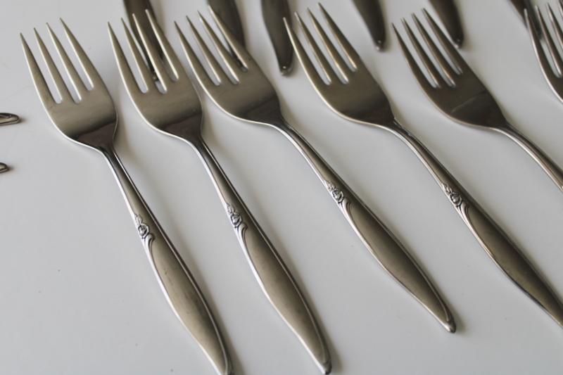 photo of vintage Oneida Kenwood stainless flatware, Forever Rose silverware set for eight #2