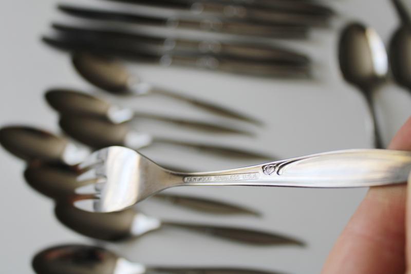 photo of vintage Oneida Kenwood stainless flatware, Forever Rose silverware set for eight #3