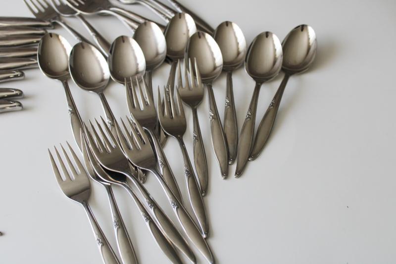 photo of vintage Oneida Kenwood stainless flatware, Forever Rose silverware set for eight #4