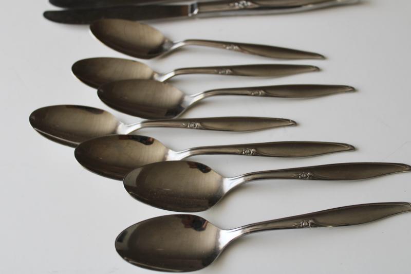 photo of vintage Oneida Kenwood stainless flatware, Forever Rose silverware set for eight #5