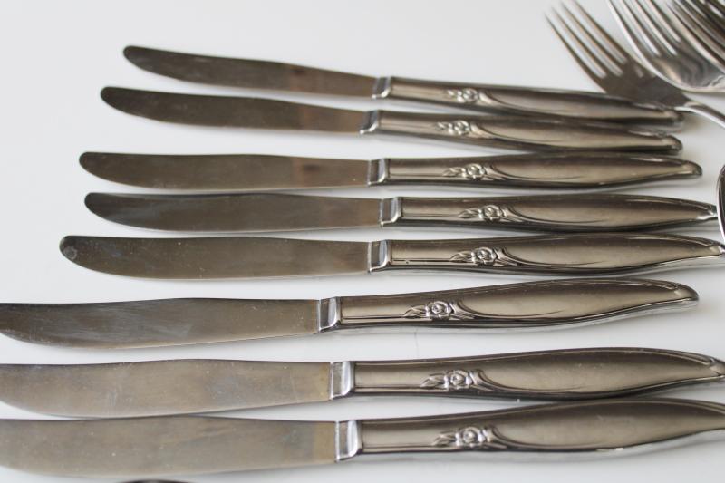 photo of vintage Oneida Kenwood stainless flatware, Forever Rose silverware set for eight #6