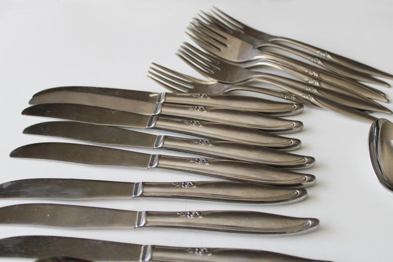 photo of vintage Oneida Kenwood stainless flatware, Forever Rose silverware set for eight #7