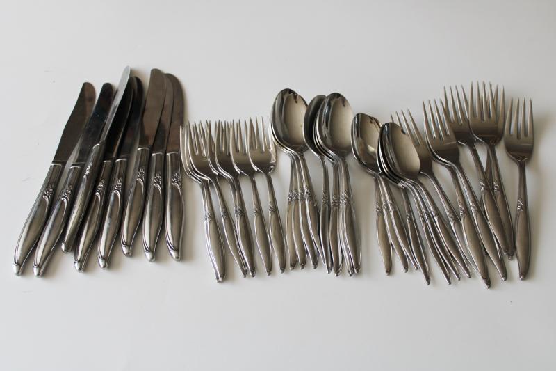 photo of vintage Oneida Kenwood stainless flatware, Forever Rose silverware set for eight #8