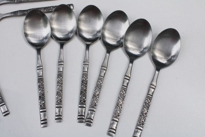 photo of vintage Oneida Northland stainless flatware set for 6, Strauss floral panel pattern #4
