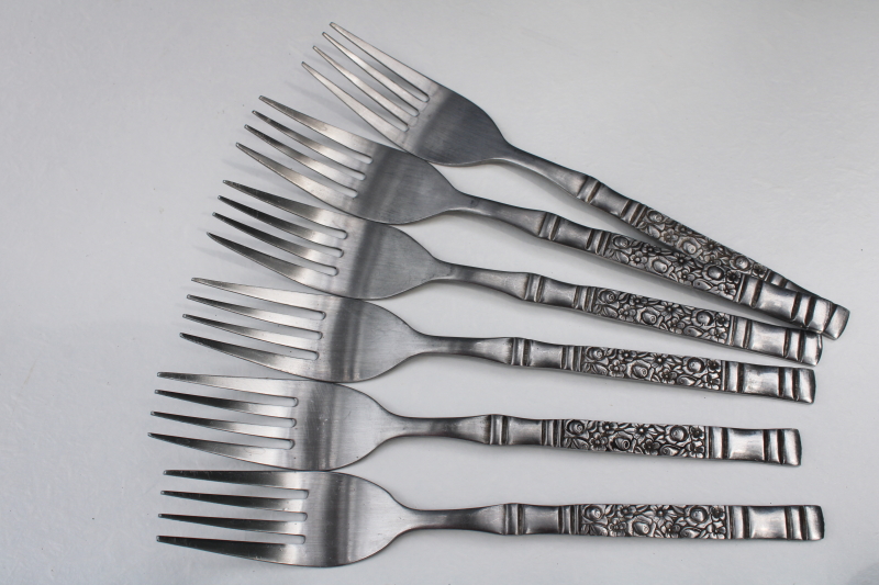 photo of vintage Oneida Northland stainless flatware set for 6, Strauss floral panel pattern #5