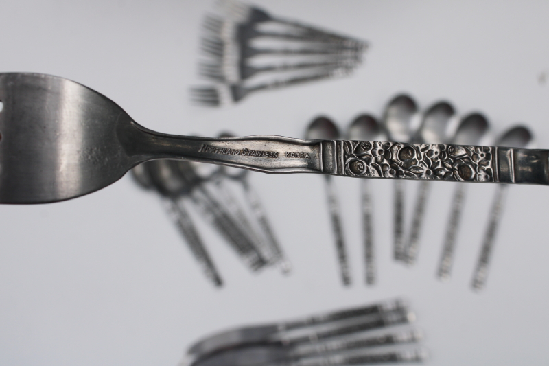 photo of vintage Oneida Northland stainless flatware set for 6, Strauss floral panel pattern #6