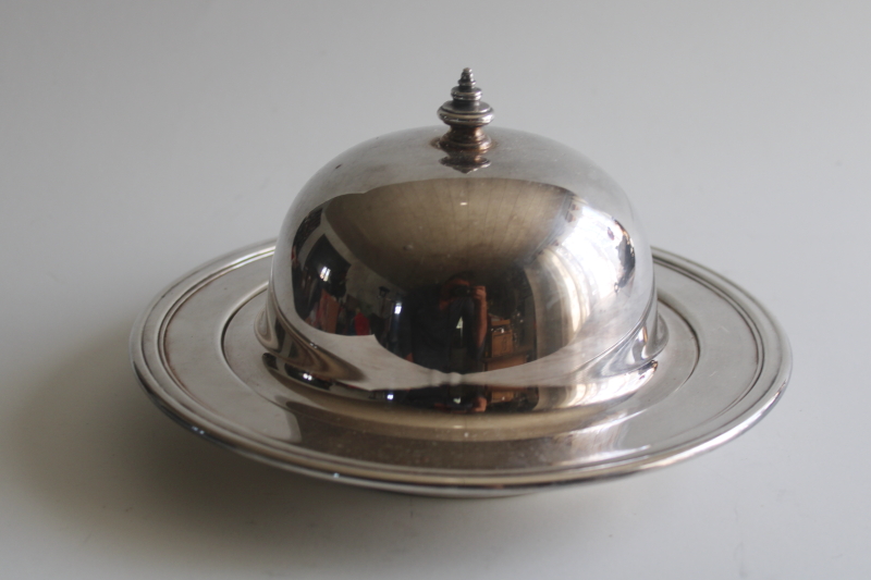 photo of vintage Oneida USA silverplate, covered butter dish, round dome cloche & plate  #1