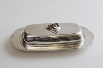 catalog photo of vintage Oneida silver plate butter dish w/ glass insert, morning glory flower finial cover