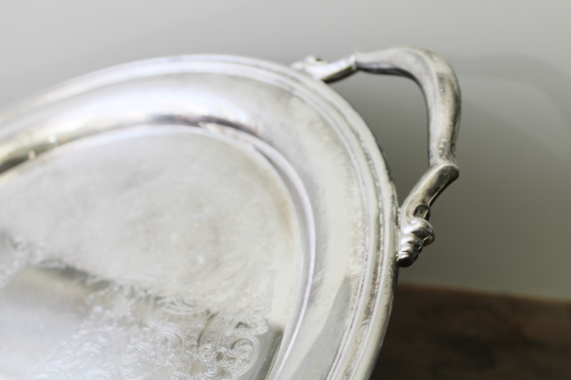 photo of vintage Oneida silver plate tray, large round waiters or butlers serving tray  #2