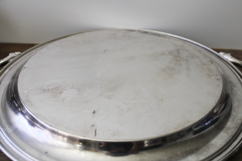 photo of vintage Oneida silver plate tray, large round waiters or butlers serving tray  #6