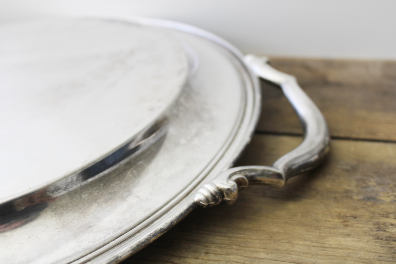 photo of vintage Oneida silver plate tray, large round waiters or butlers serving tray  #7