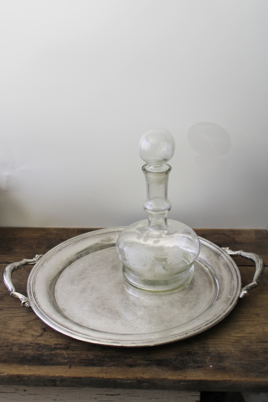 photo of vintage Oneida silver plate tray, large round waiters or butlers serving tray  #8
