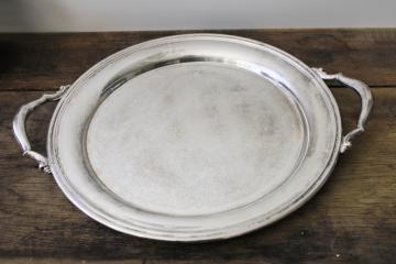 vintage Oneida silver plate tray, large round waiters or butlers serving tray 