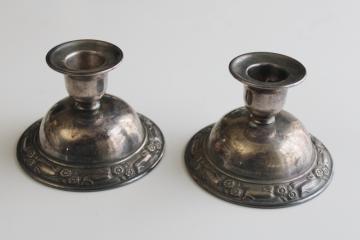 catalog photo of vintage Oneida silver plated candle holders, Park Lane floral pair of low candlesticks 